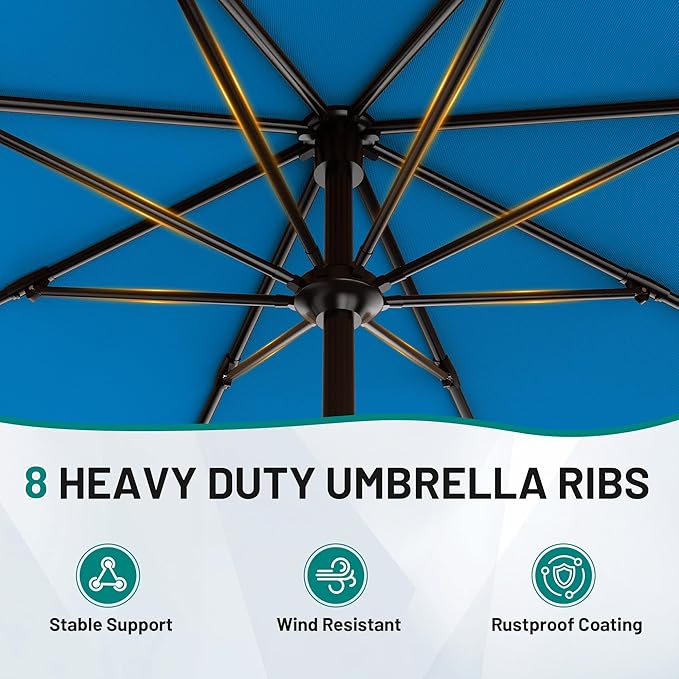 AreShark 9 FT Patio Umbrella for Outdoor, Outdoor Table Umbrella with Push Button Tilt and Crank, Outdoor Patio Umbrellas with 8 Sturdy Ribs for Market, Garden, Pool (Royal Blue)