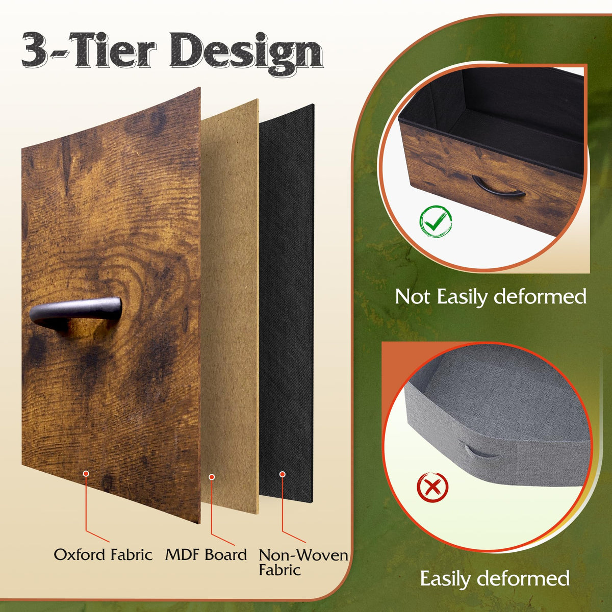 WLIVE Tall Dresser for Bedroom with 12 Drawers, Dressers & Chests of Drawers, Fabric Dressers for Closet, Storage Dresser Organizer with Steel Frame, Wood Top, Rustic Brown Wood Grain Print