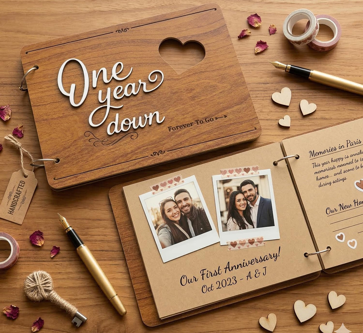 1 Year Scrapbook Album for Boyfriend Girlfriend, First Year Paper Memory Book for Couples, DIY Photo Scrapbook with Stickers, Romantic Photo Album for Him Her