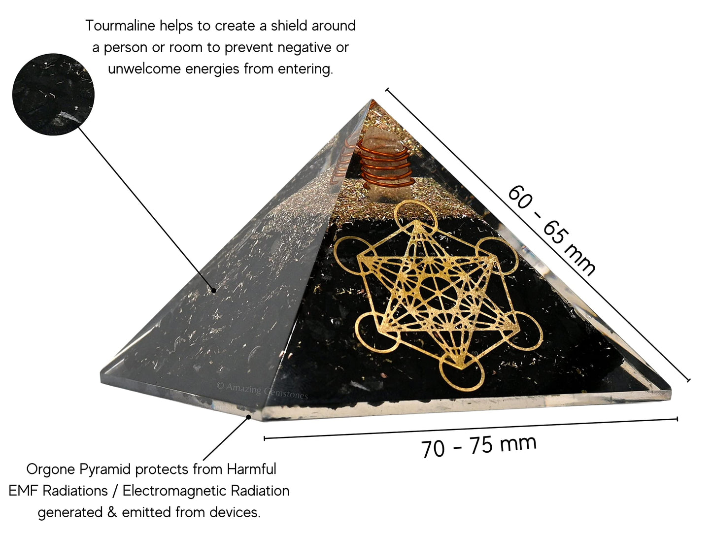Large Orgone Pyramid of Shungite Stones | Shungite Pyramid Crystal | Metatron Cube Orgonite Pyramid | Organ Pyramids Positive Energy Healing