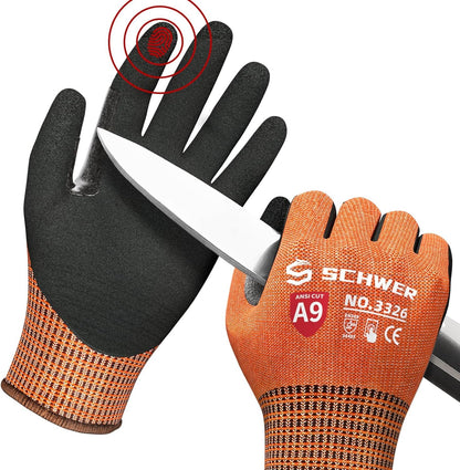 Schwer ProGuard Highest Level Cut Resistant Work Gloves PR3326 for Extreme Protection，Level 9 Cut Gloves with Reinforced Thumb, Non Slip, Breathable, Durable, Touch-screen, PFAS Free, Orange 1 Pair（M）