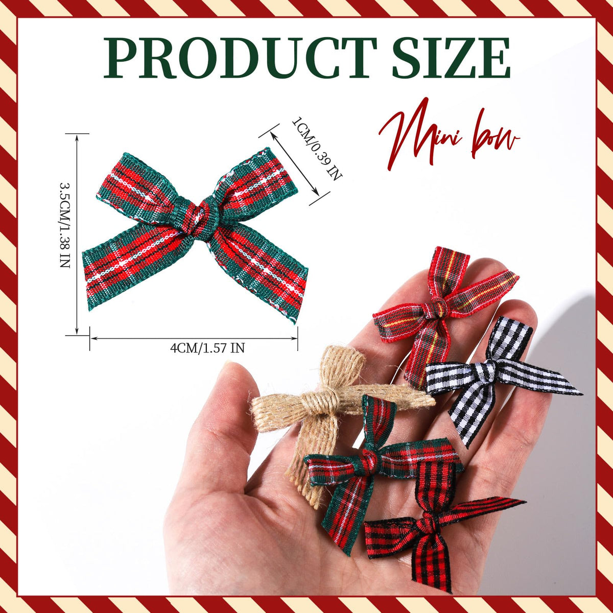 YGDZ Mini Christmas Bows, 50PCS Burlap Bow Buffalo Plaid Bows for Craft, Small Bows for Christmas Tree Decor, Tiny Ribbon Bows for Gift Wrapping