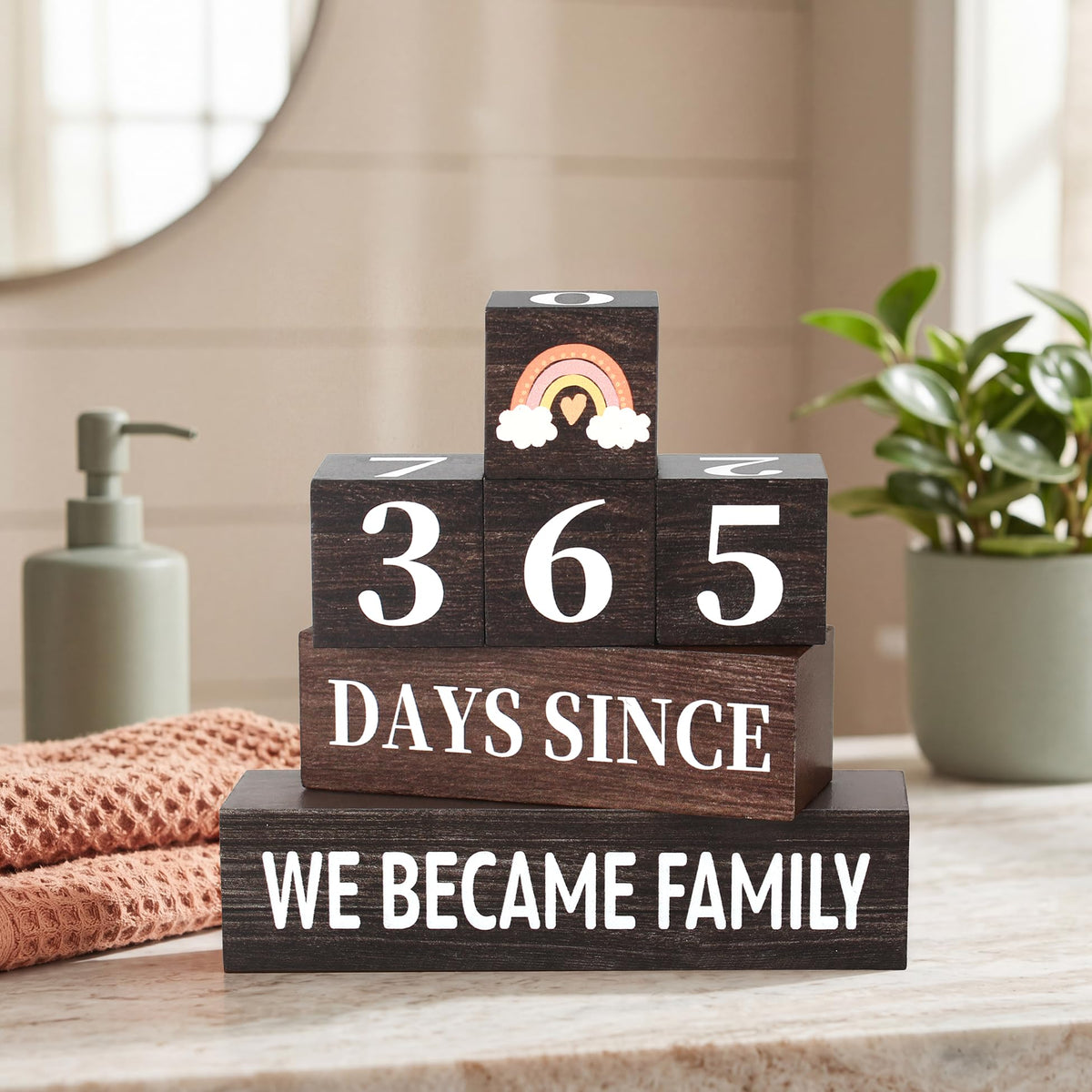 6 Pcs 365 Days Countdown Adoption Wooden Table Decor, Adopt Rustic Table Centerpiece Decorations for Home Office Shelf