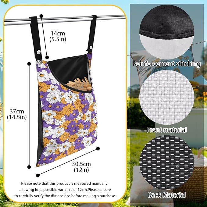 2 Pcs Clothes Pin Hanging Bag, Hippie Flower Multi-Functional Clothespin Bag