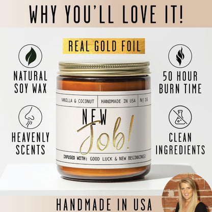 New Job Gifts for Women, Congratulations Gifts for Women - 'New Job Candle, w/Vanilla & Coconut I Job Promotion Gifts for Women I Leaving Job Gifts I Goodbye Coworker Gift I 50Hr Burn, Made in USA