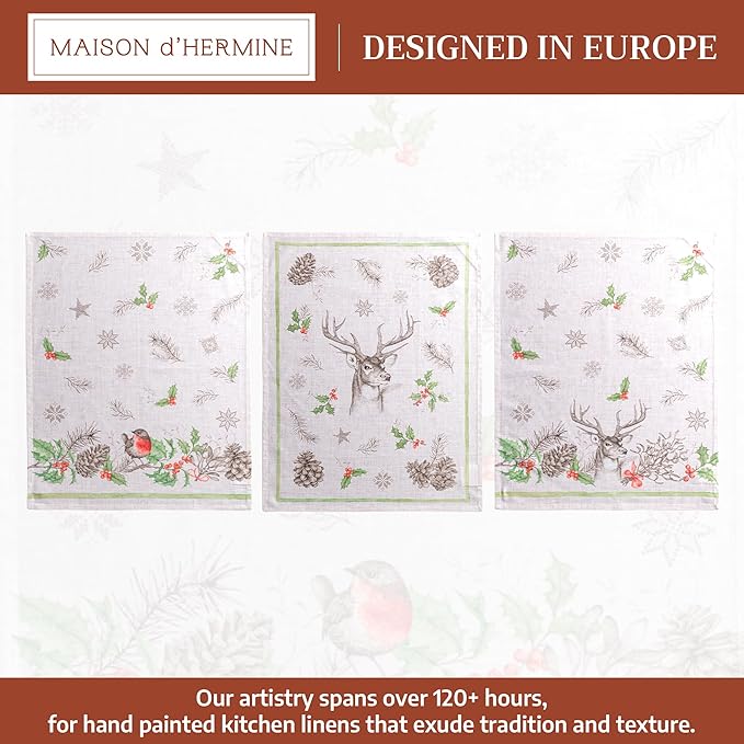 Maison d' Hermine Kitchen Towels Set of 3 100% Cotton 20" x 27.5" Reusable