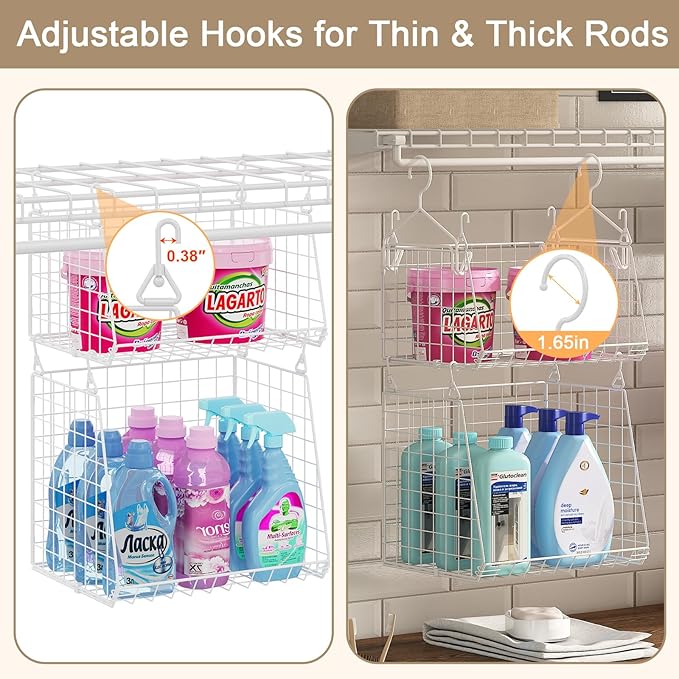 4-Tier Hanging Laundry Room Organizer: Foldable Wire Shelf Basket