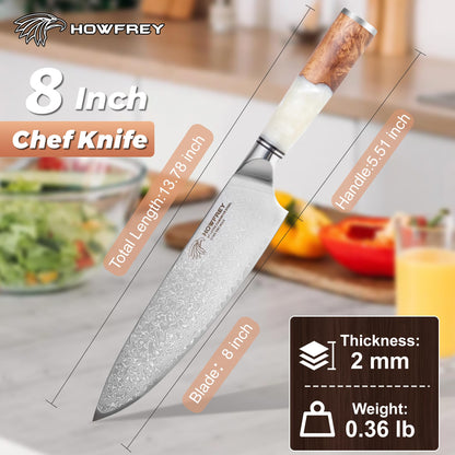 Damascus Chef Knife 8 Inch, 67-Layer Japanese Kitchen Knives Sharp VG-10 High Carbon Stainless Steel with Ergonomic Pakkawood Handles, Elegant Gift Box Packaging for Home and Kitchen