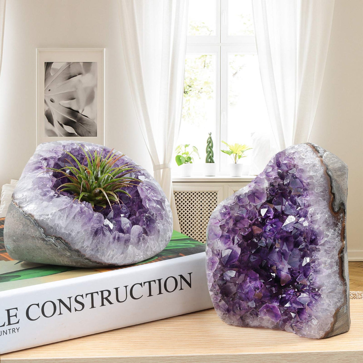 mookaitedecor Natural Amethyst Cluster Stone Raw Geode Quartz Mineral Specimen for Home Decoration, Crystal Collection, Irregular Shape, 1.54-1.76 lb
