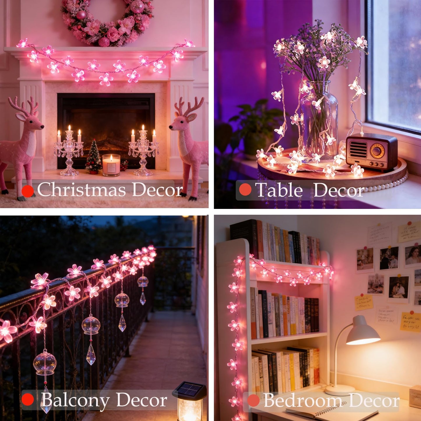 33ft 100 LED Connectable Fairy Pink Flower String Lights 8 Modes for Valentine's Day Wedding Party Christms Decor, Light Up Romantic Bedroom Window Tree Home Indoor Outdoor Hanging Decorations