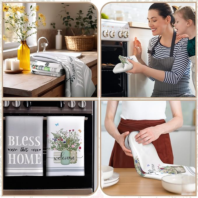 Boyiee Set of 6 Floral Kitchen Towels Wildflower Dish Towels Butterfly Truck