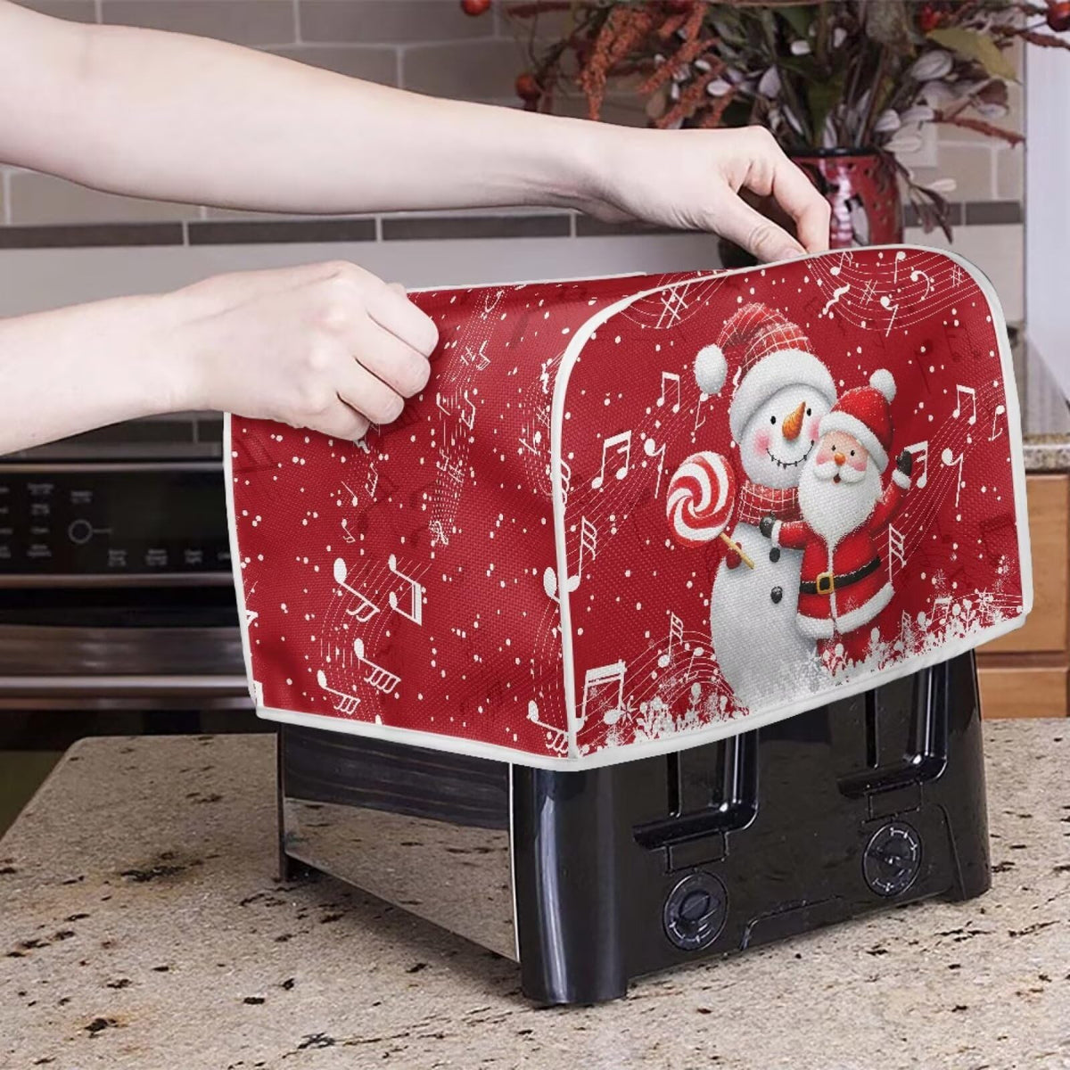 ASQVTIFE Christmas Santa Claus Toaster Dust Cover 4 Slice for Kitchen Christmas Decorations Snowman Bakeware Protector Compatible with 4 Slice Toaster Foldable Accessories for Kitchen