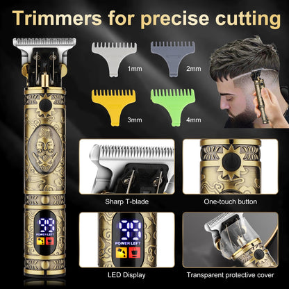 QREEYX Hair Clippers for Man T-Blade Trimmer Nose Hair Trimmer Electric Shaver Set, Professional Metal Body Barber Clippers Set for Haircut, Men’s Grooming Kit with LCD Display, Ideal Gift for Him