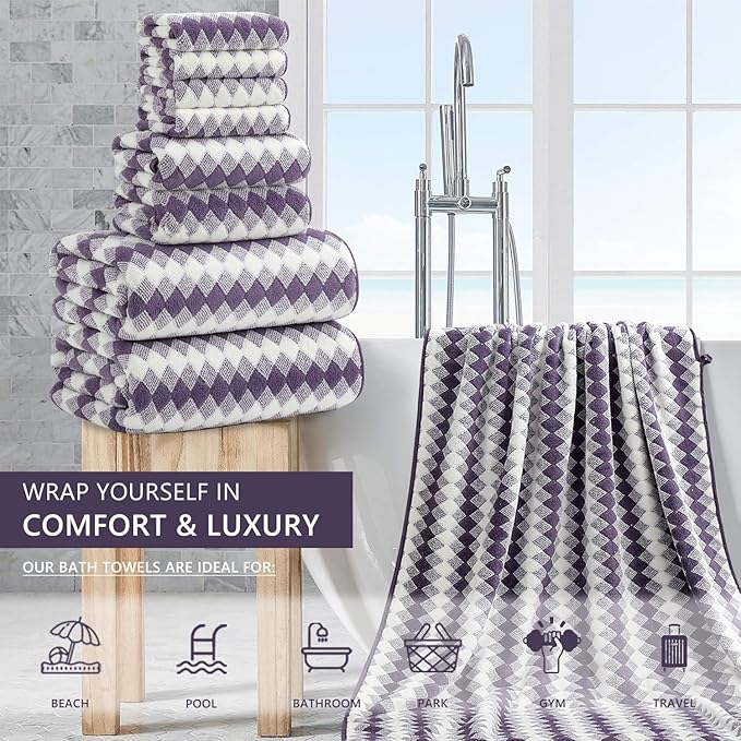 8 Piece Bathroom Towel Set |2 Oversized Bath Towels, 2 Hand Towels, 4