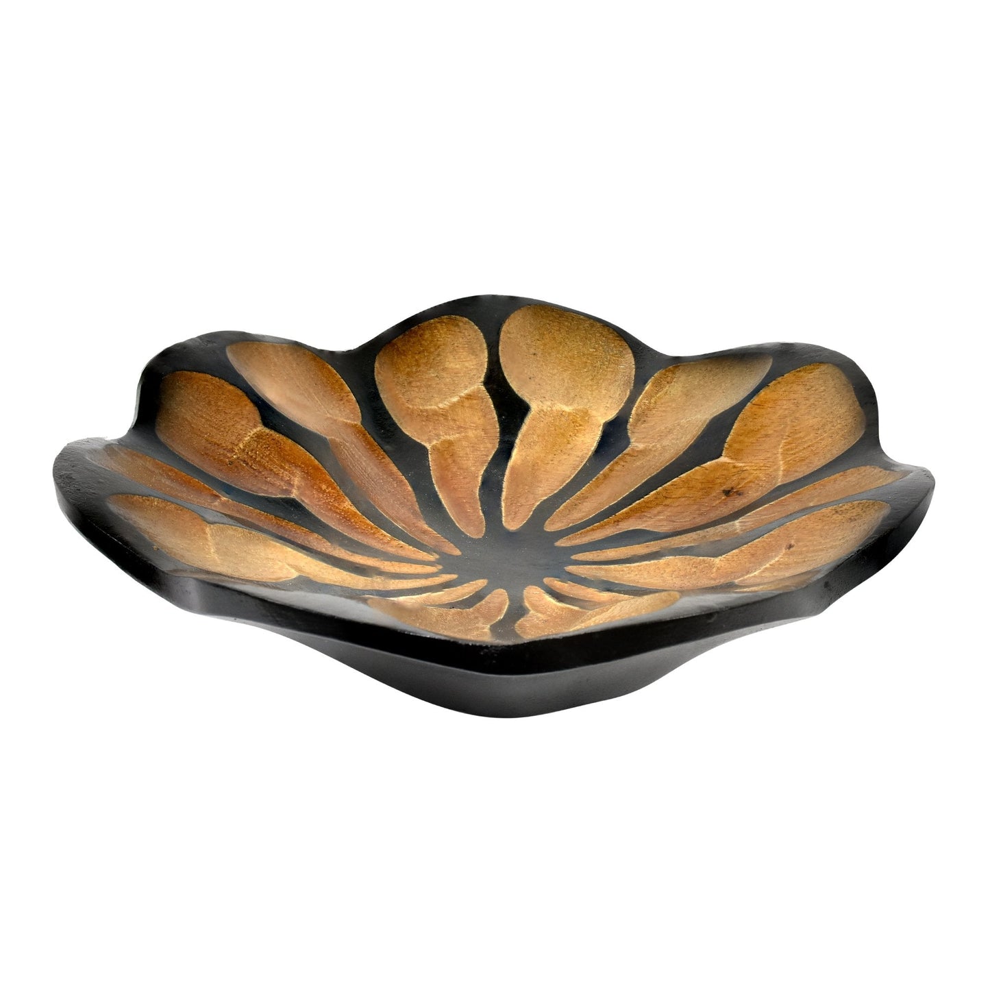 AeraVida 8-Inch Handmade Mango Wood Lotus Blossom Plate Tray | Decorative Carved Wooden Bowl for Tabletop, Entryway or Kitchen | Rustic Boho Accent Dish for Home Décor or Gifting