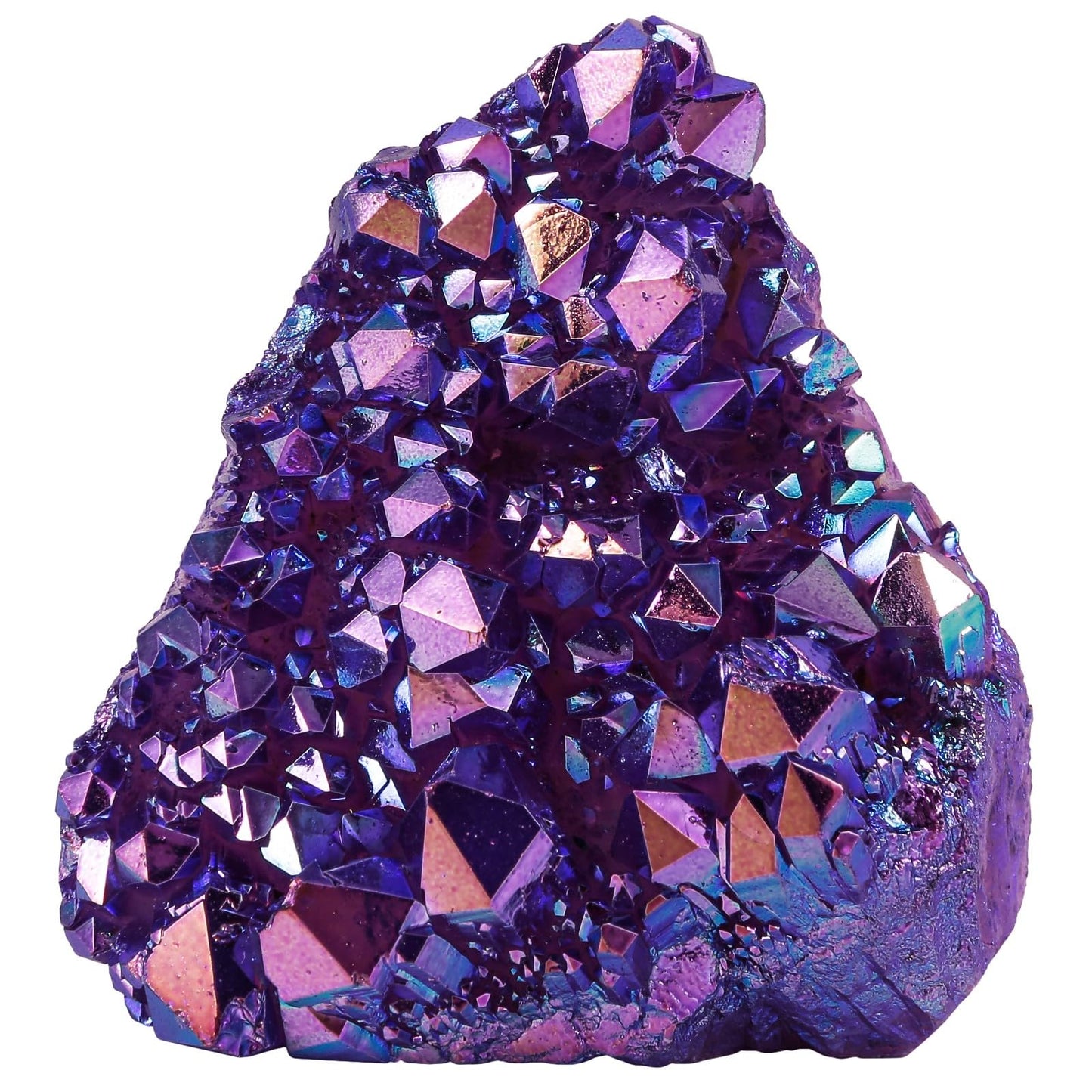 rockcloud Natural Titanium Coated White AB Crystal Cluster Irregular Reiki Crystal Geode Mineral Specimen for Home Decor, Purple