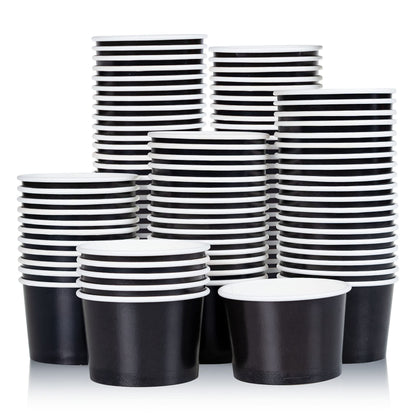 MATICAN Paper Ice Cream Cups - 100-Count 11-Oz Disposable Dessert Bowls for Hot or Cold Food, 11-Ounce Party Supplies Treat Cups for Sundae, Frozen Yogurt, Soup, Black