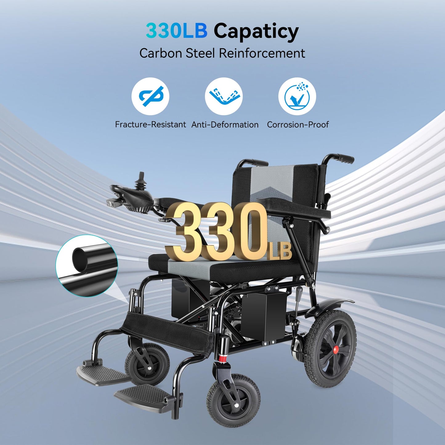 WalkFeel 19” Wide Seat Lightweight Electric Wheelchairs for Adults/Seniors/Handicap/Elderly - 330LB Capacity Foldable Power Wheelchair, All-Terrain Motorized Chair for Indoor/Outdoor/Travel, Gray