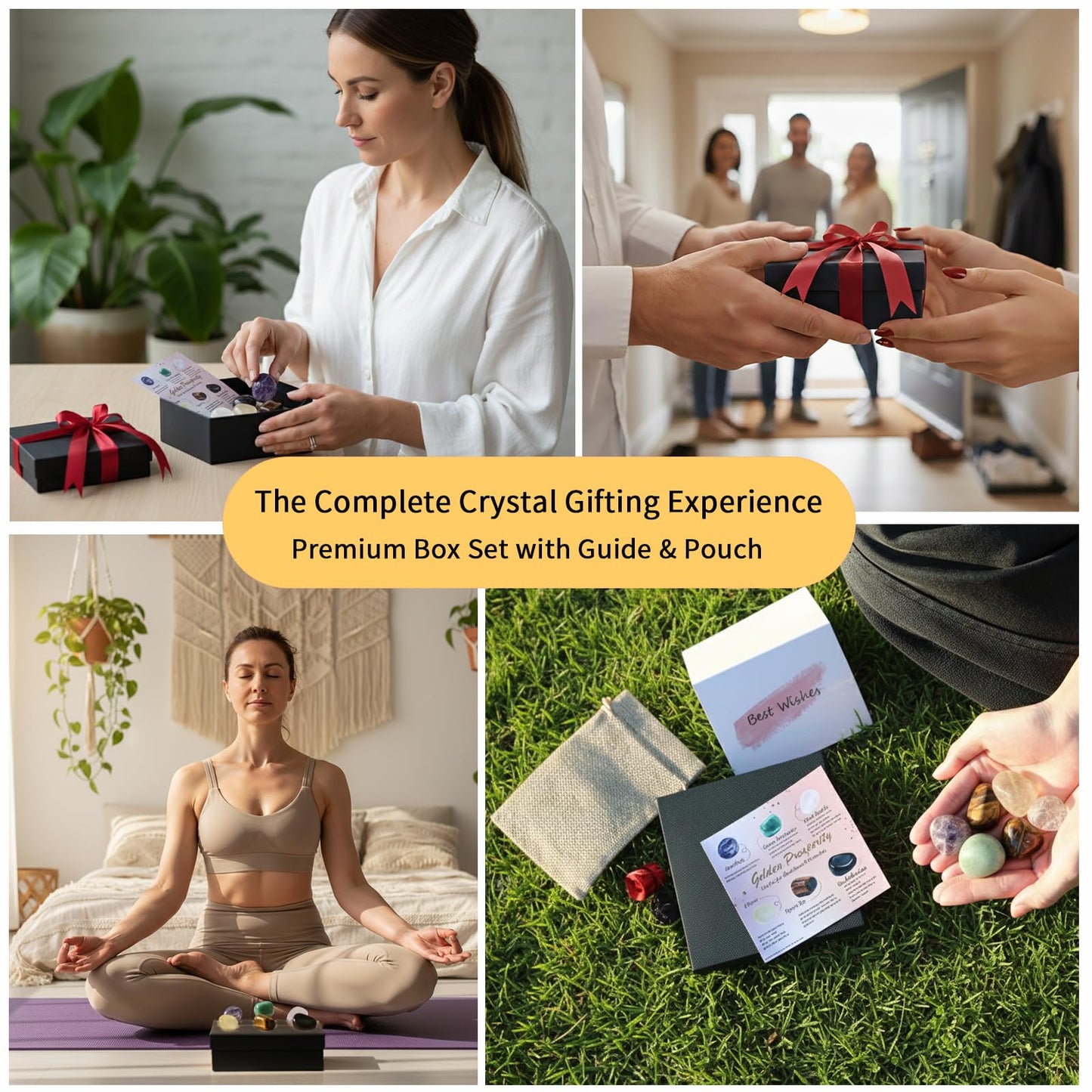 6 Pcs Natural Tumbled | Crystal Set Feng Shui Decor Premium Box for Good Luck, Wealth & Protection | Citrine, Amethyst, Black Obsidian Energy Stones | DIY Ribbons & Storage Pouch Spiritual Gift