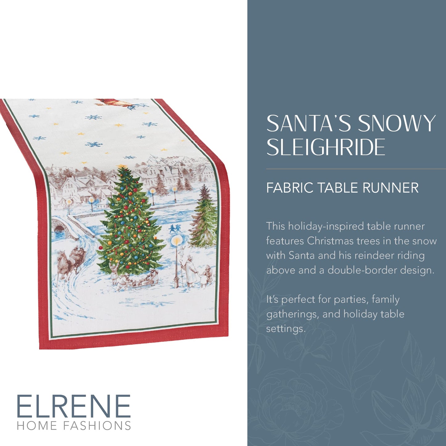Elrene Home Fashions Santa Snowy Sleighride Holiday Fabric Table/Console Runner, 13 Inches x 70 Inches
