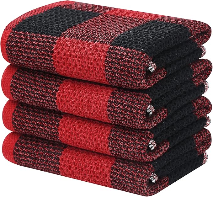 Homaxy 100% Cotton Waffle Weave Check Plaid Kitchen Towels, 13 x 28 Inches