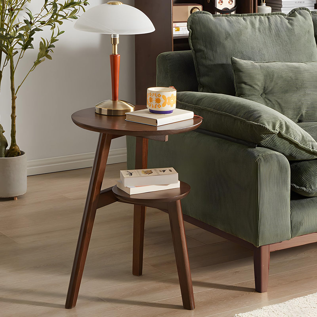 Cttasty Side Table, 2-Tier Round End Tables Living Room, Mid Century Modern Side Table, Round Nightstand, Oak Accent Table, Small Round Coffee Table, 16.54" Dia.x 23.62" H(Walnut)