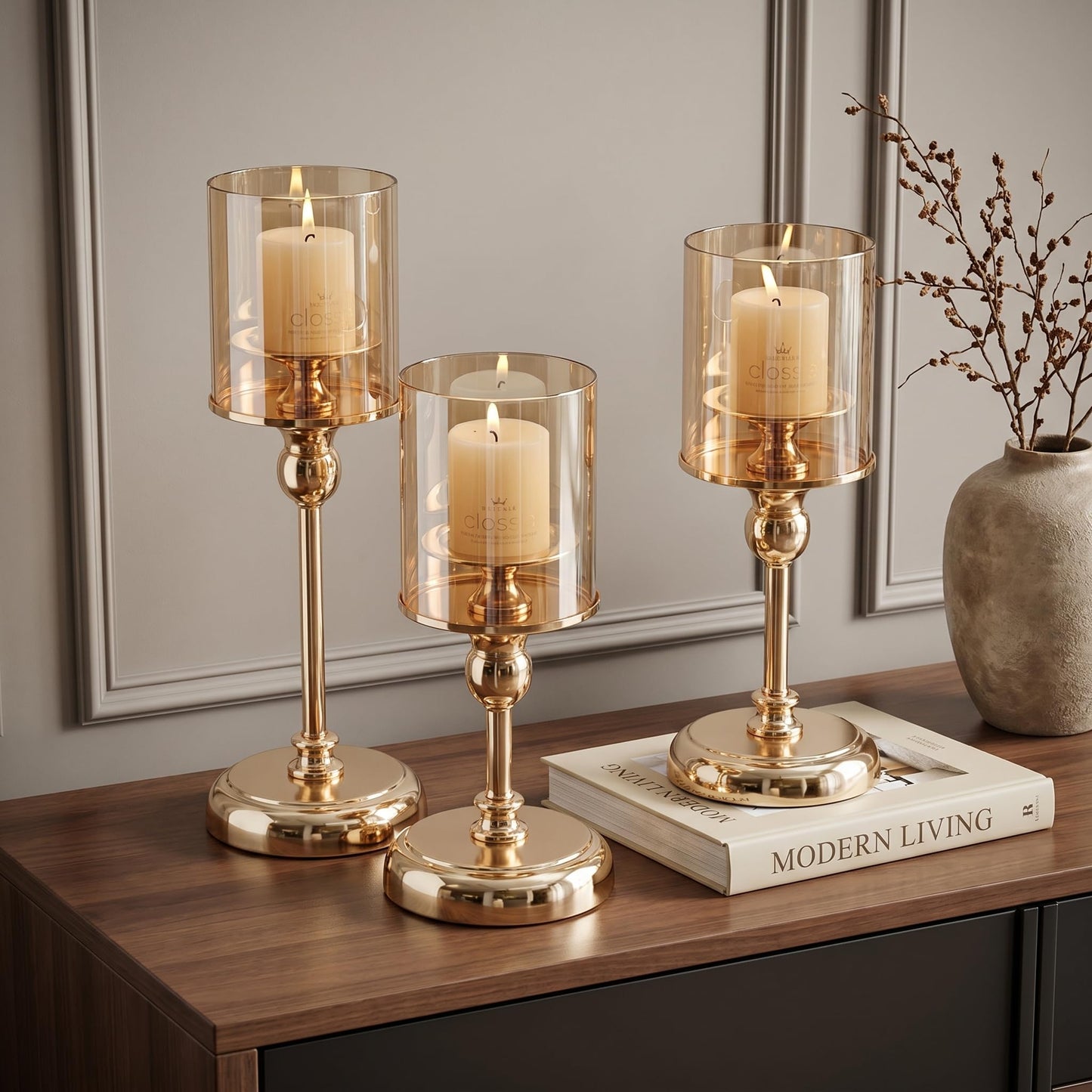 Oakernel Gold Hurricane Candle Holders - Set of 6 Tall Candlestick Holders Windproof Taper Candle Holders, Metal Stand for Table Centerpiece Outdoor Indoor Wedding Party Holiday Decor