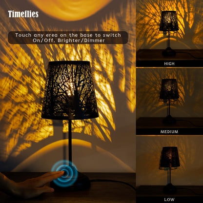Table Lamp with Dimmer, 3 Levels Dimmable Touch Switch, Black Shadow Table Lamp, Cool Night Light for Kids, Bedroom Nightstands Lamp, Lamp for Living Room End Tables Halloween Room Decor