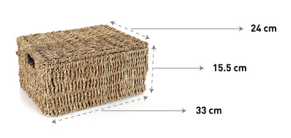 Woodluv Storage Boxes With Lids, Storage Baskets With lids, Woven Natural Seagrass, Storage Baskets for Shelves, Gift Hamper basket, Large