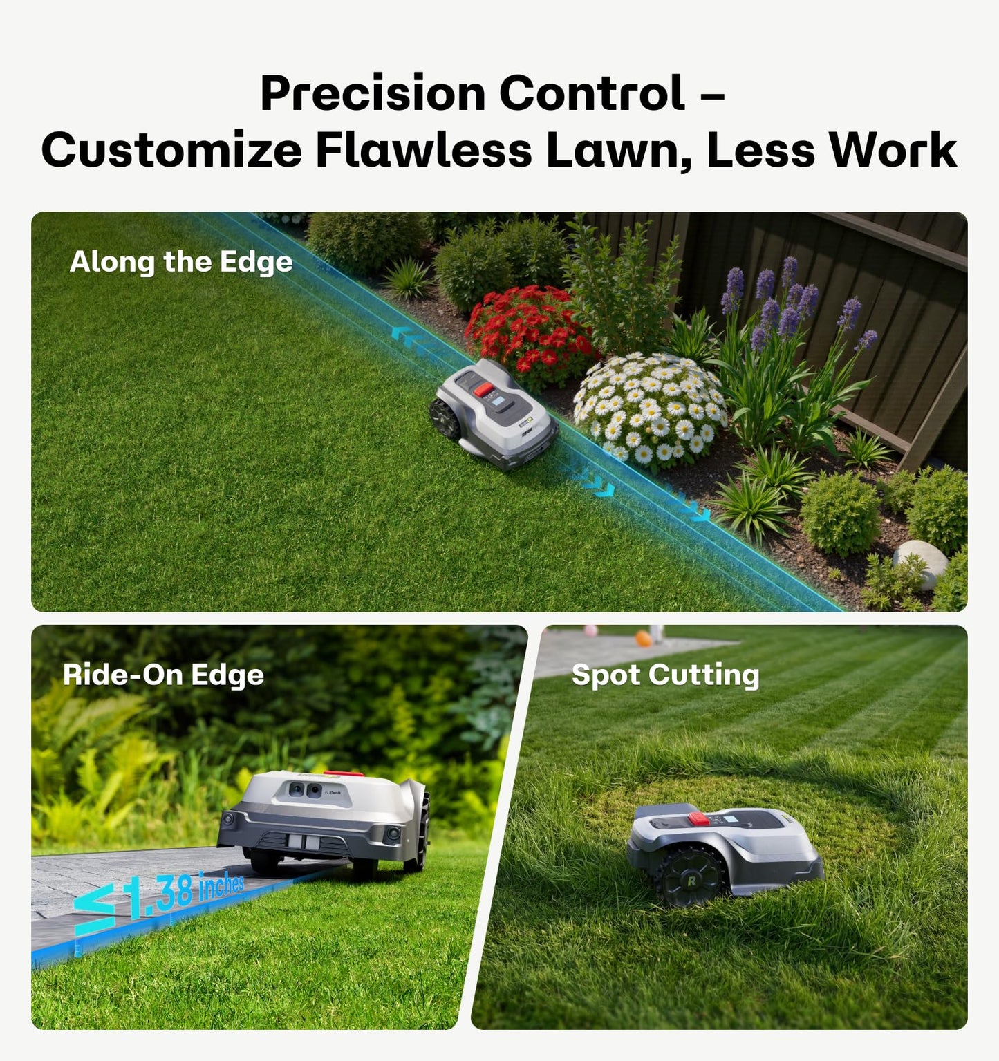 RoboUP T1200Pro Robot Lawn Mower, RTK+Vision Wire-Free Automatic Robotic Mower for 0.37 Acre, AI Obstacle Avoidance, 1.18"-2.36" Adjustable Cutting Height, Unlimited Multi-Zone Mowing Robotic Mower