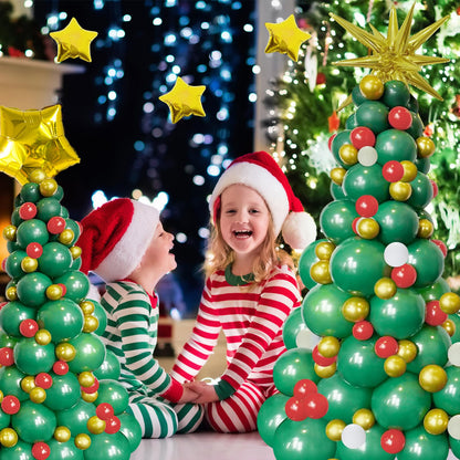 JANEF 122pcs Christmas Balloon Garland Arch Kit, Green Red Golden Latex Balloons Tree with Golden Balloons for Christmas Birthday Party Decoration