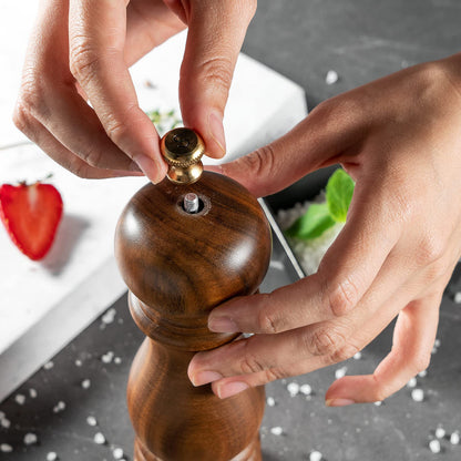 Bill.F Salt and Pepper Grinder Set, Wood Pepper Mill Set of 2 Manual Salt Pepper Shakers Grinder Refillable 7 Inch with Adjustable Ceramic Grinding Rotor