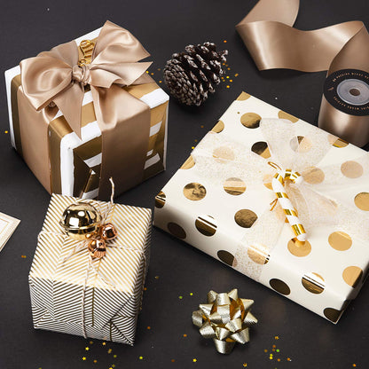 WRAPAHOLIC 30 Inch Gold Wrapping Paper Roll - Jumbo Roll Gold Gift Wrapping Paper for Christmas, Birthday, Holiday, Wedding, Baby Shower - 3 Rolls - 30 inch x 120 inch Per Roll