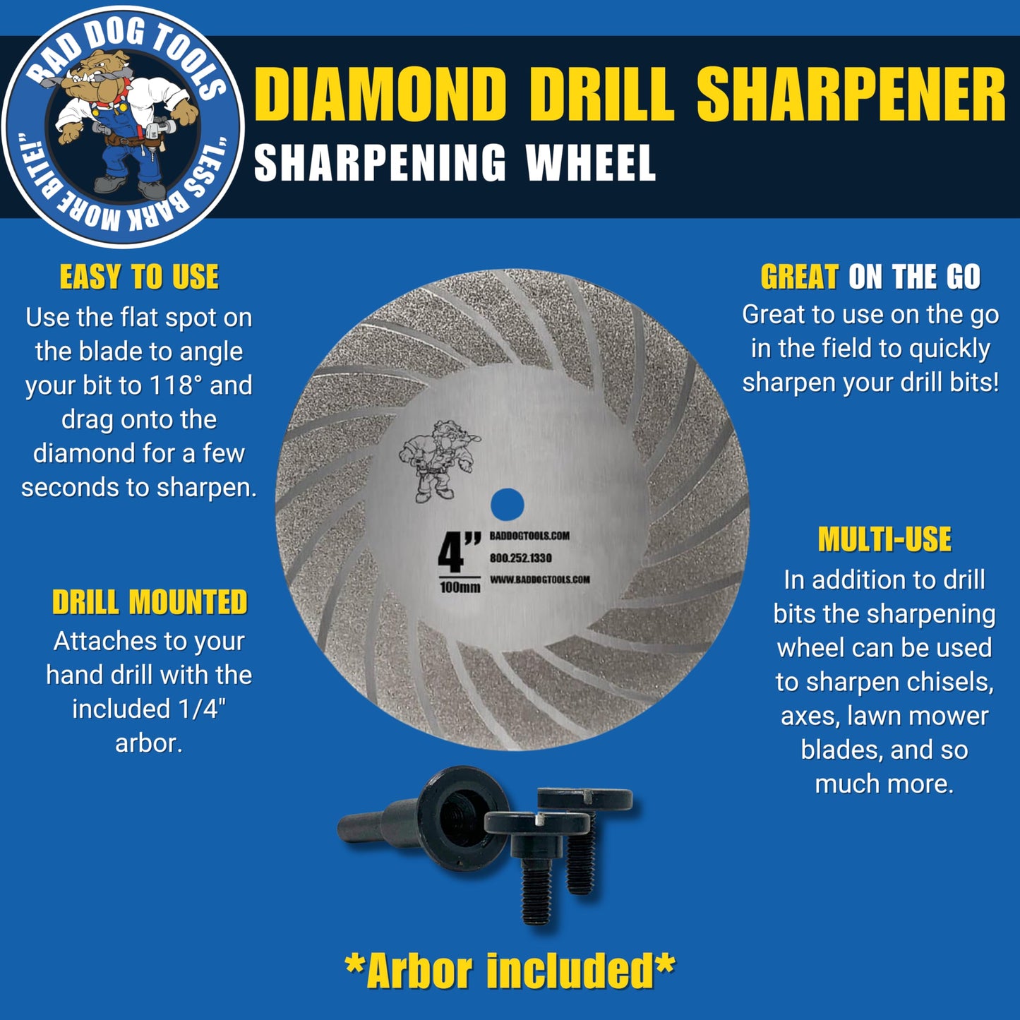 Bad Dog Multipurpose Drill Bits (19 Piece) with Diamond Sharpener Wheel