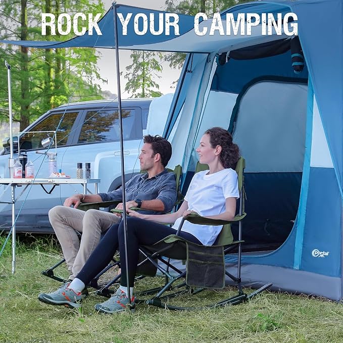 Portal Outdoor Rocking Chair Camping Folding Portable Rocker with Cup Holder Side Pocket Carry Bag, Support 350LBS (Mesh Green), 2 Pack