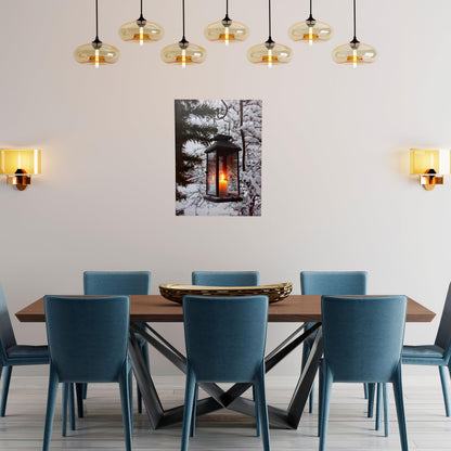 BANBERRY DESIGNS LED Wall Art - Winter Lantern Lighted Canvas - Light Up Snowy Scene With a Glowing Black Lantern - Light Up Canvas Print - Christmas Wall Art - Measures 11.75" x 15.75"
