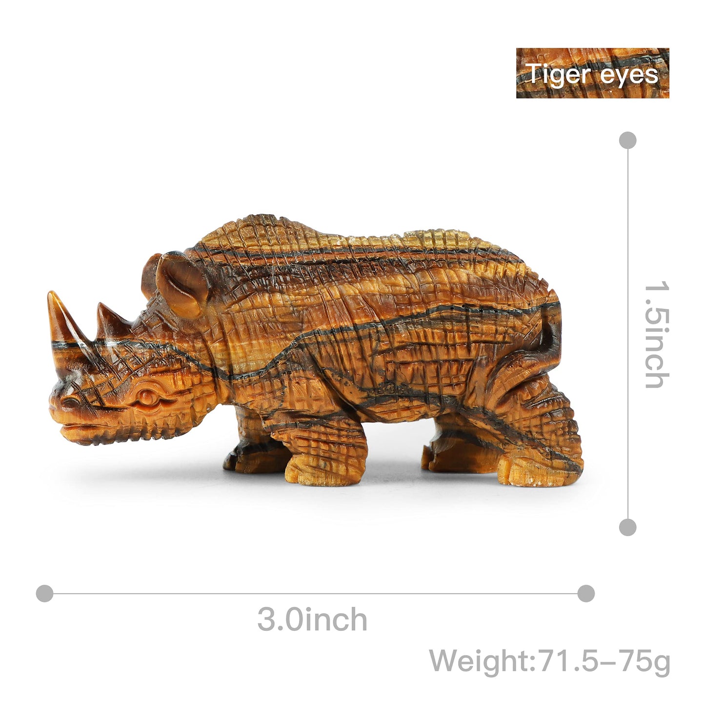 Artistone Tiger Eye Crystal Rhino Statue Hand Carved Gemstone Handicraft Healing Rhinoceros Animal Carving Figurine Sculpture Collectible Reiki Stones for Home Bookshelf Office Decor(3Inches)
