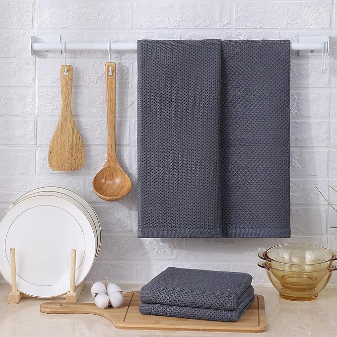 Kitinjoy 100% Cotton Waffle Weave Kitchen Hand Towels