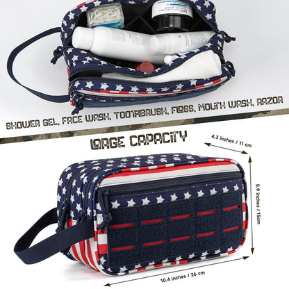 QT&QY Tactical Toiletry Bag For Men Hygiene Bag EDC Military Tool Molle Pouches Small Dopp Kit Mens Shaving Kit Travel shower Bags Star-Spangled