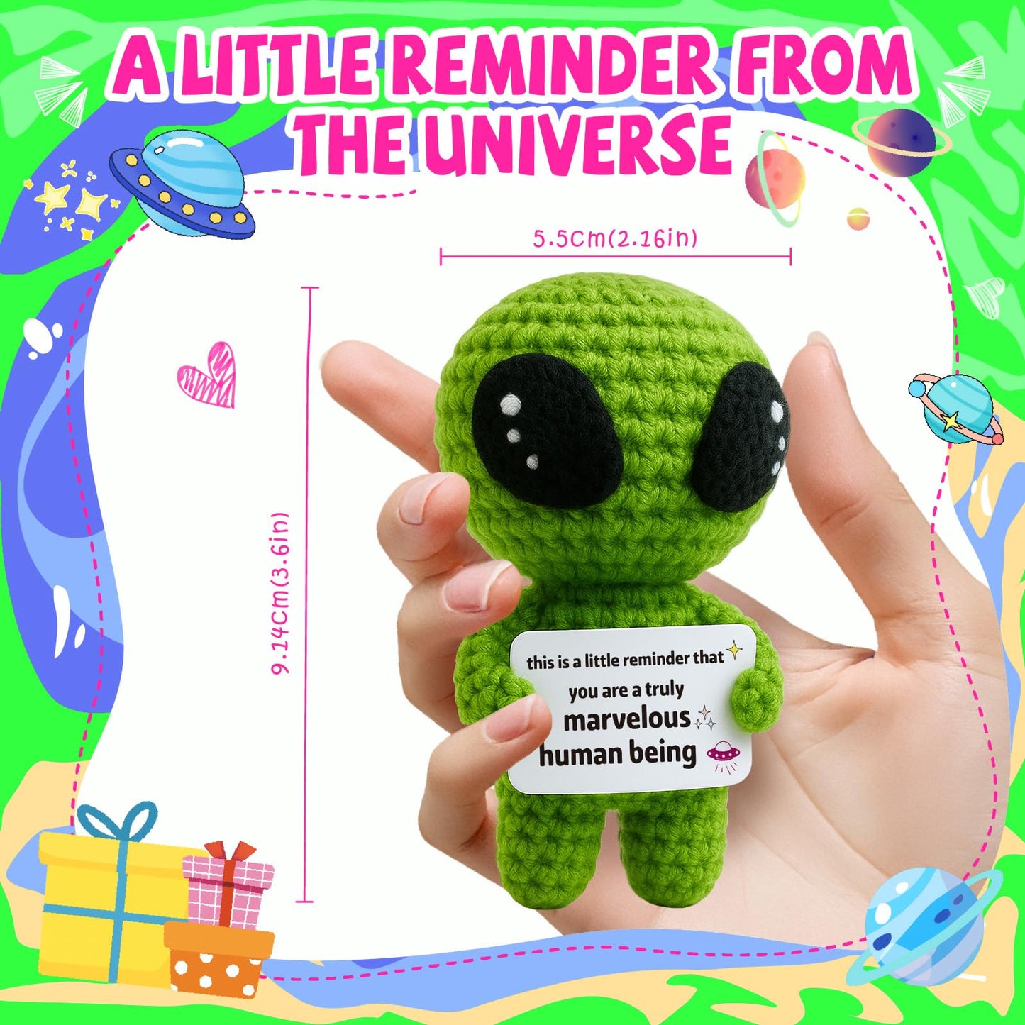 Galentines Day Positive Appreciation Gifts for Women Men Friends - Valentine's Emotional Positive Support Funny Gag Crochet Alien Plush Pickle Birthday for Her Him Stuffers Offcie Decoration