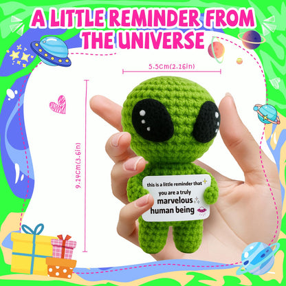 Galentines Day Positive Appreciation Gifts for Women Men Friends - Valentine's Emotional Positive Support Funny Gag Crochet Alien Plush Pickle Birthday for Her Him Stuffers Offcie Decoration