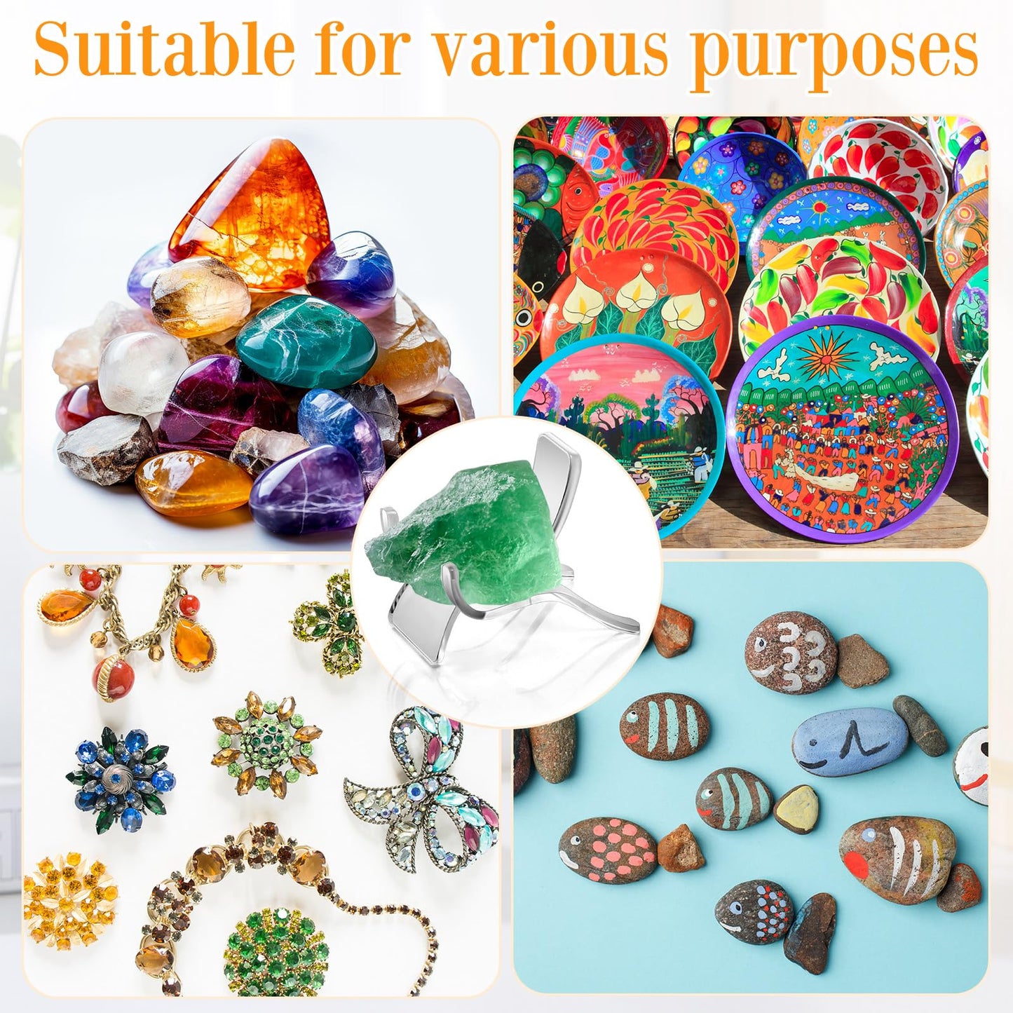 Jetec 80 Pcs Acrylic Rock Display Stand Crystal Holder Easel Stands Rock Display Stands Clear Pedestal Holders Collectibles for Geodes Mineral Agate Coral (Medium)