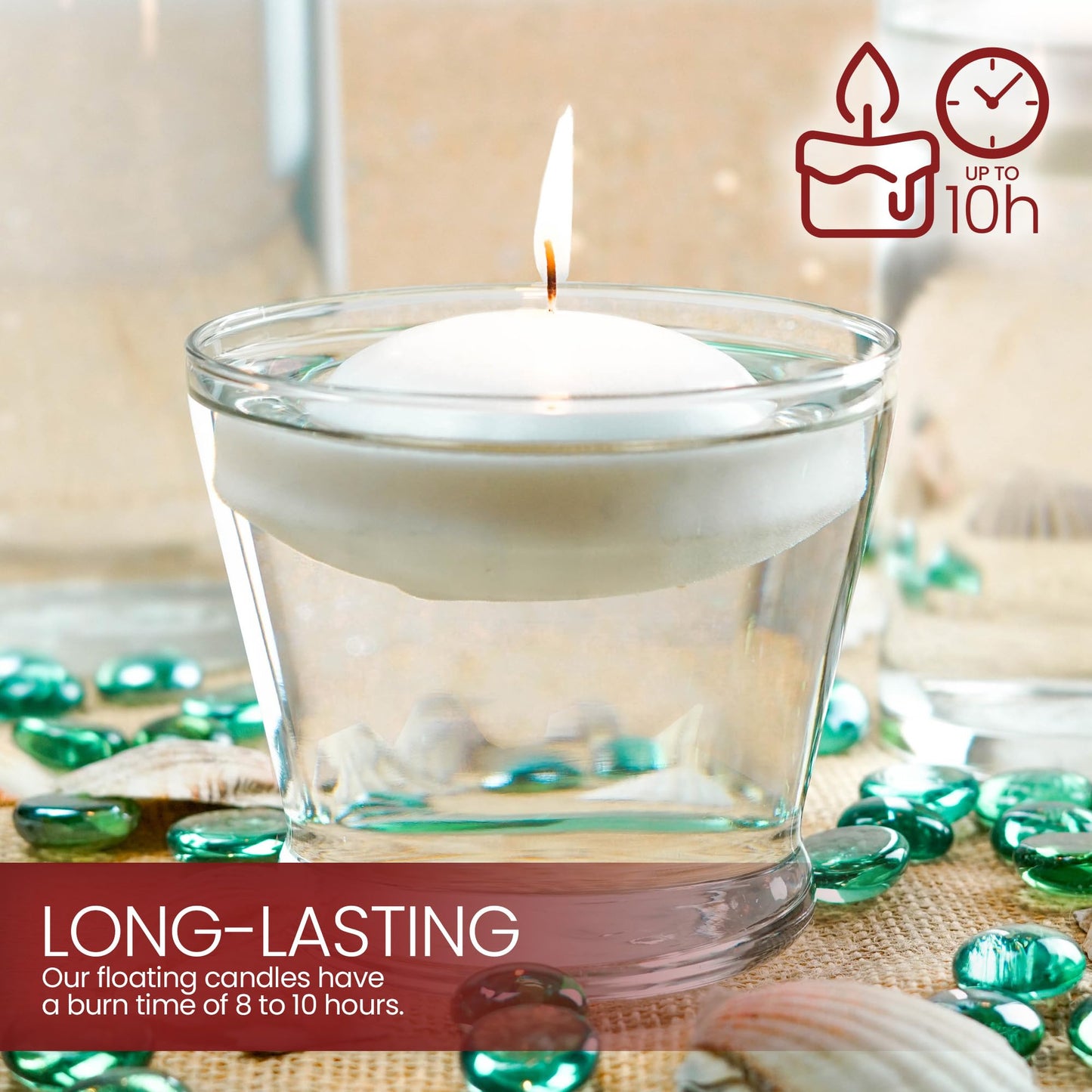Stock Your Home 24 Count 3" Inch Floating Candles Bulk Set with 10 Hour Burn Time, White Unscented Wax Discs for Cylinder Vases, Centerpieces at Wedding, Party, Pool, Holiday