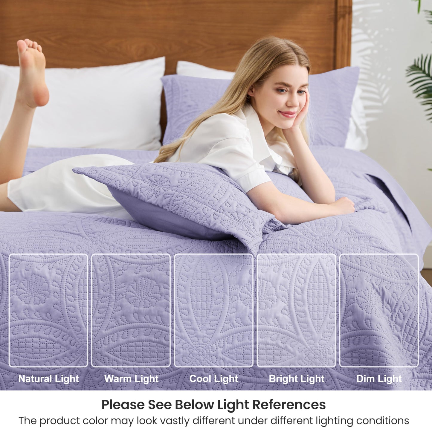 Love's cabin King Size Quilt Bedding Set Lavender Bedspreads - Bed Lightweight Bedspread Comforter - Coin Pattern Bedding Coverlet for All Season - 3 Pieces (1 Quilt, 2 Pillow Shams)