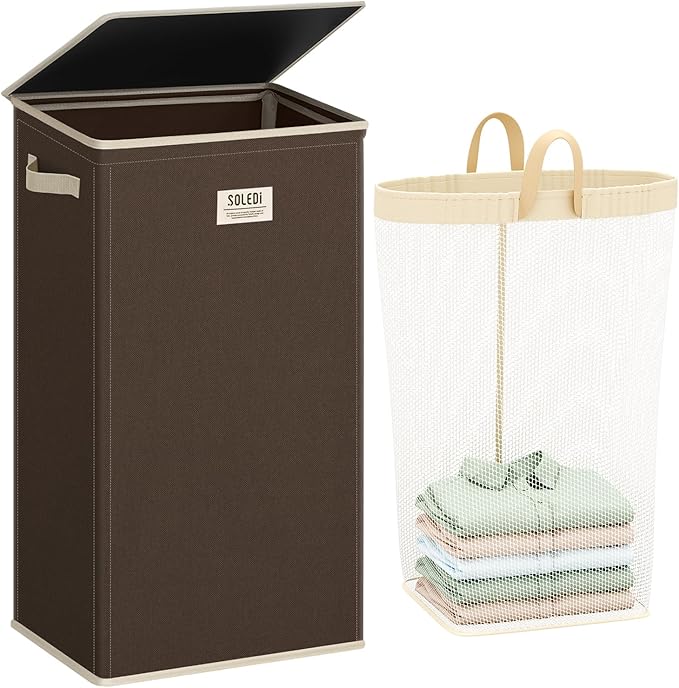 SOLEDI Laundry Hamper with Lid 100L Large & Tall Collapsible Laundry Basket