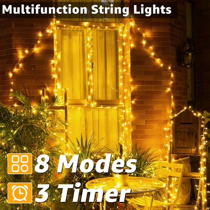 Ollny 20m 200 LED Fairy Lights Mains Powered, Outdoor Waterproof String Light with Remote/Plug/Modes/Timer, Bright Warm White Lighting Outside Indoor Garden Tree Party Wedding Decorations