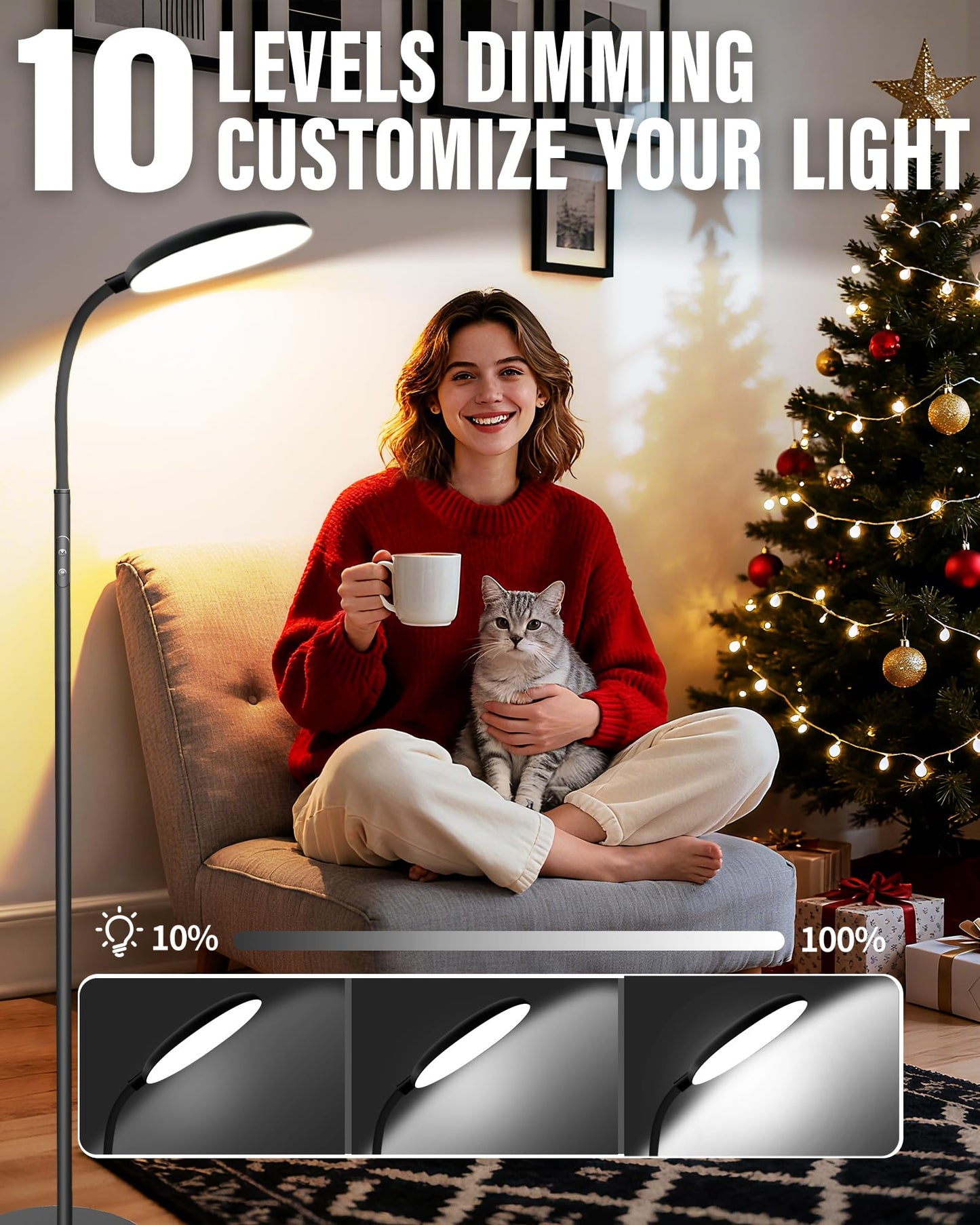 LanAqua Light Therapy Lamp, 11000 Lux UV-Free Happy Therapy Lamp with Touch & Remote Control, Full Spectrum Sunlight Lamp with 10 Brightness & 3 Color Temperatures, Light Therapy Floor Lamp with Timer