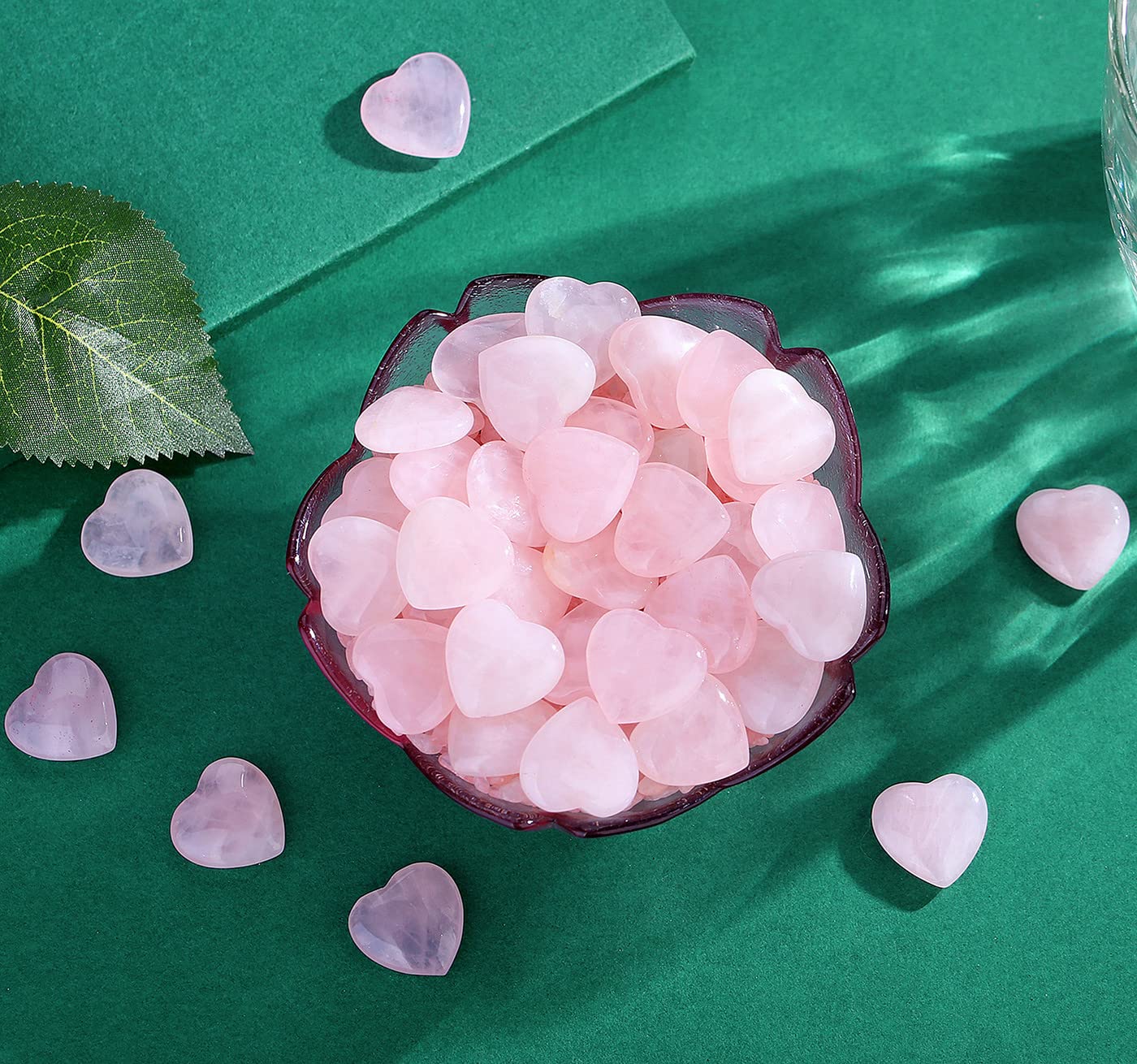 QINJIEJIE 20PCS Rose Quartz Thick Heart Crystals Stones Love Shaped Gemstones Pocket Palm Crystal Bulk Gifts Polished Thumb Stones Set Worry Stone Reiki Energy Balancing Meditation Stocking Stuffers Gift Bulk
