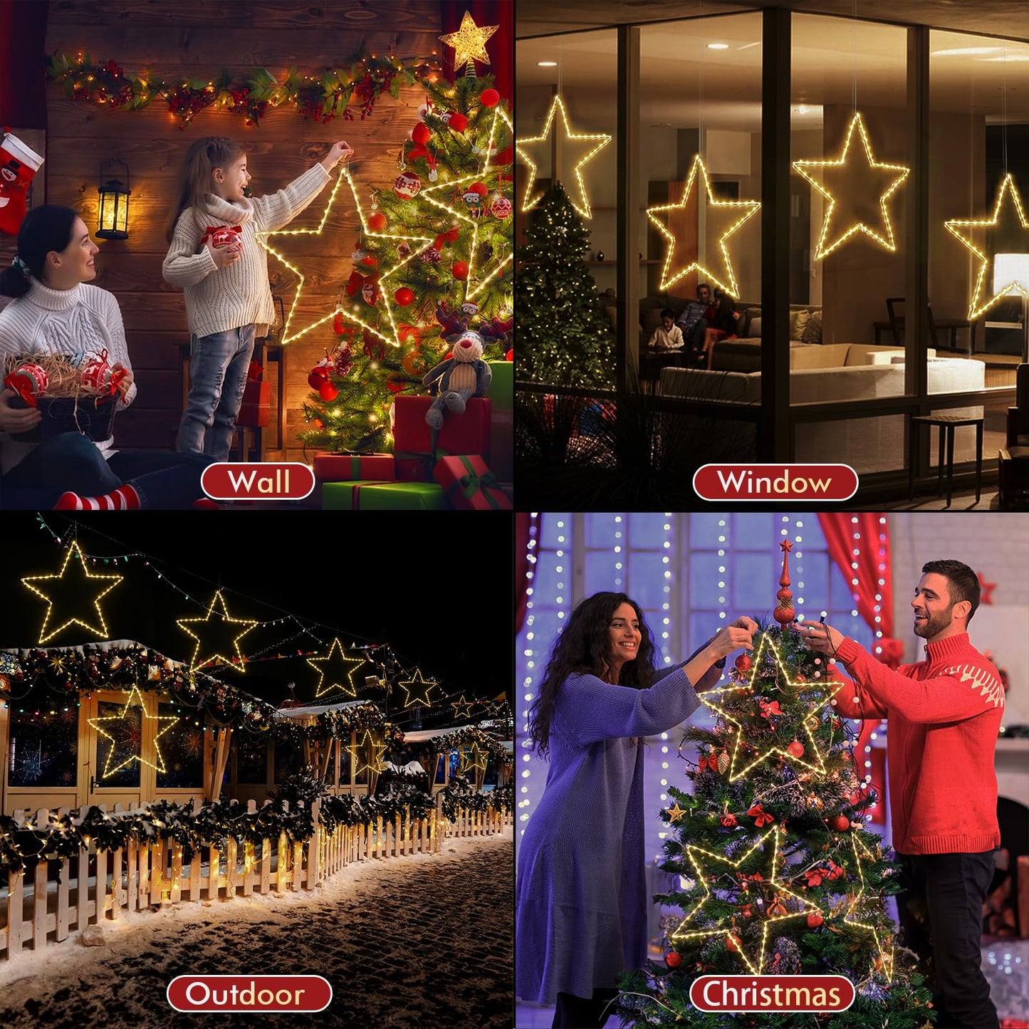 Marchpower Christmas Window Star Silhouette Lights, 19inch 70LED 2 Pack Large Star Lighted Xmas Decoration Battery Operated Twinkle Stars Light Outdoor Timer Lights Wedding Party Home Décor-Warm White