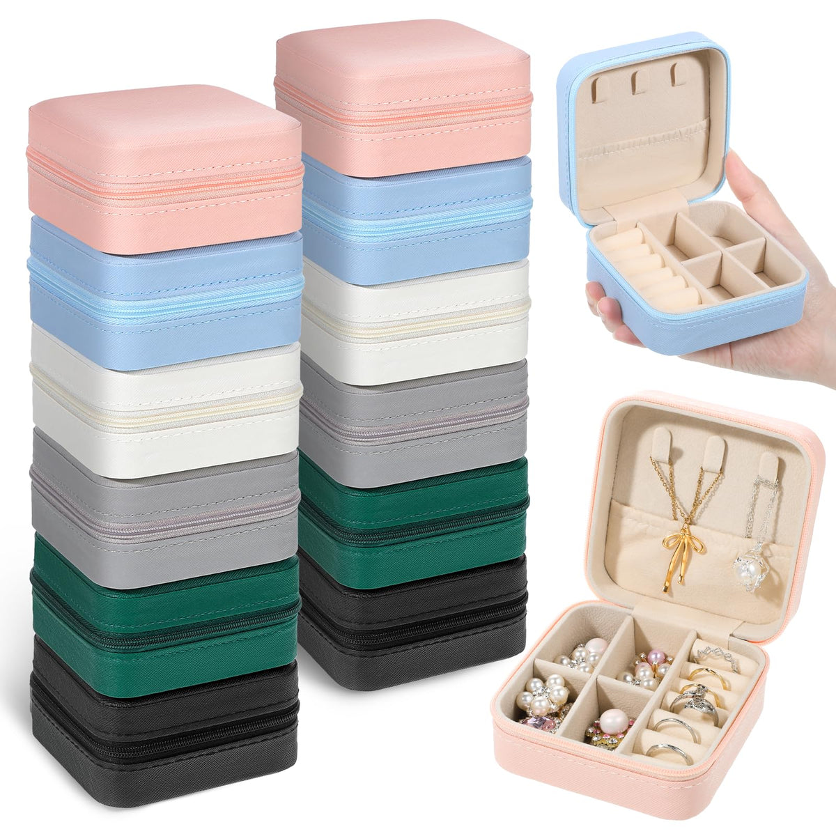 Prasacco 12 Pcs Travel Jewelry Case Bridesmaid Gifts Box PU Leather Small Travel Jewelry Box Mini Jewelry-Organizer for Earrings Rings Necklaces Women Girls Bridesmaid Proposal Gifts, 6 Colors